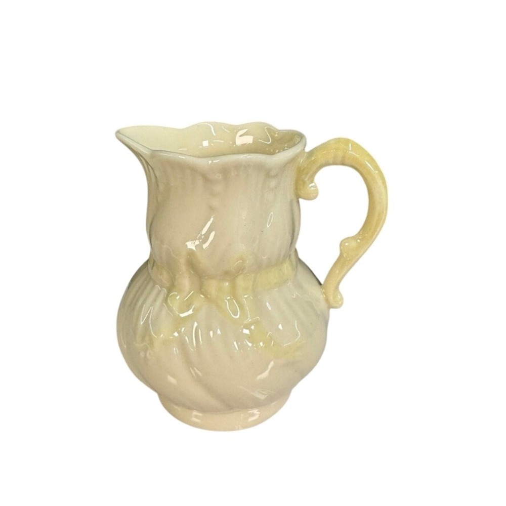 Belleek Ireland Parian China Neptune Creamer Pitcher Gold 8th Mark Yellow Luster